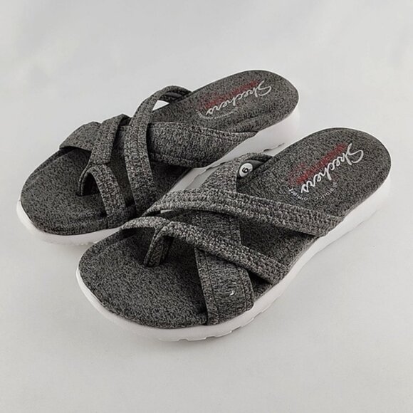 Skechers Rumblets Splendor Grey White Flat Sandal Toe Ring Lightweight Size 6 - Picture 14 of 14